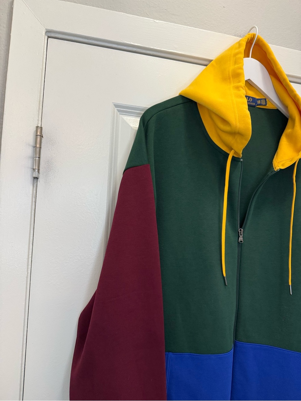 Polo Ralph Lauren Hoodie Colorblock Navy Blue Yellow Green - Picture 2 of 13